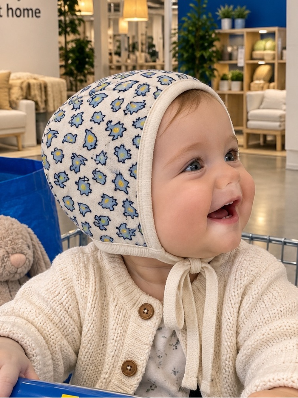 Vintage Hanna Andersson Baby Pilot Bonnet Organic Cotton Critter Print XS Sweden
